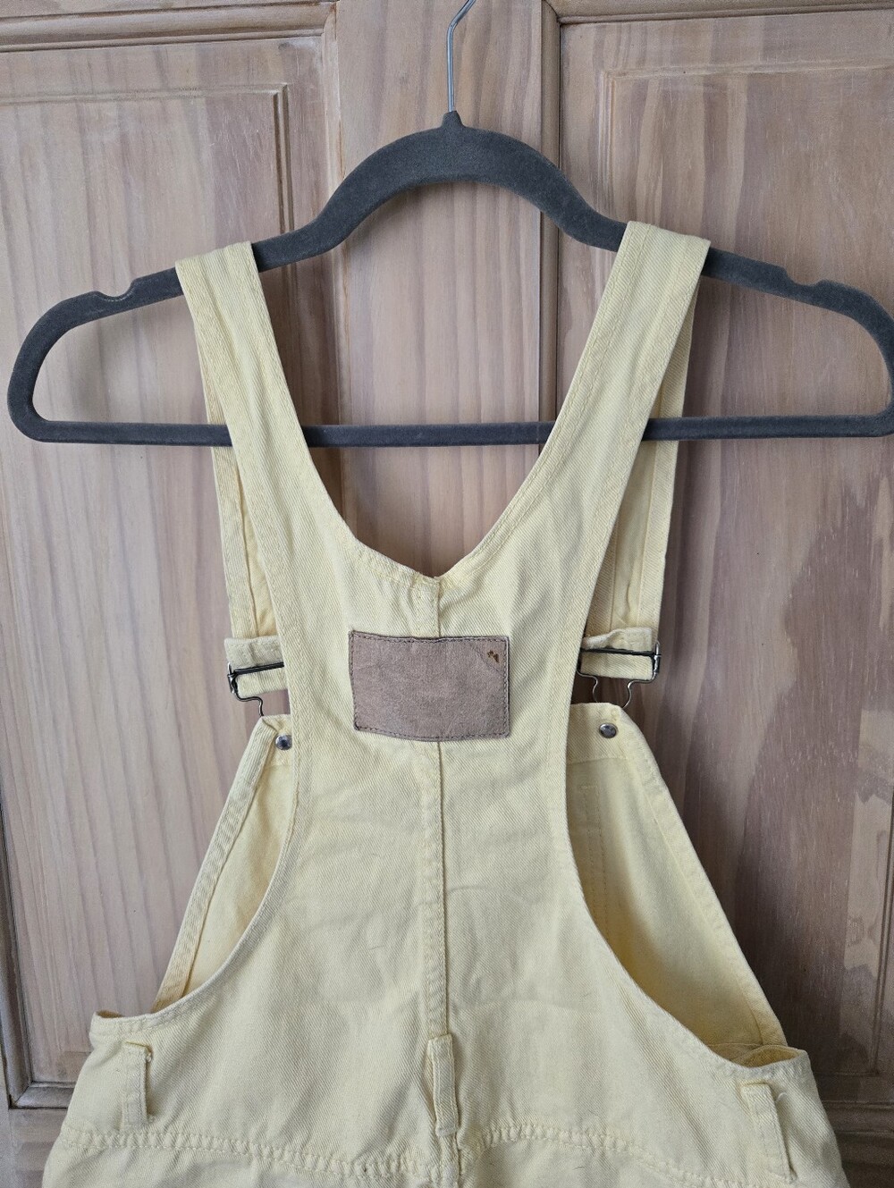 Vintage 90s Moda International Pastel Yellow Denim Shortalls Overalls Size Small - Picture 8 of 10
